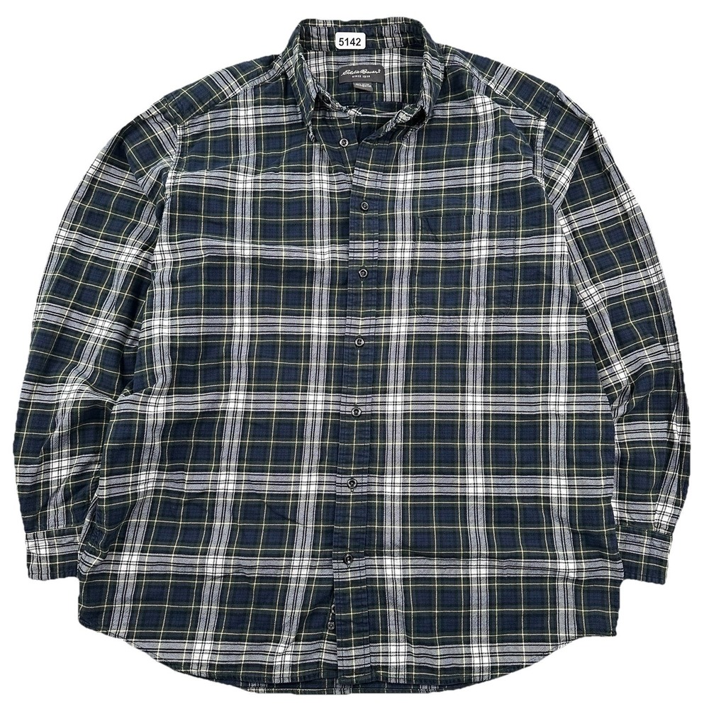 Eddie Bauer Blackwatch Plaid Shirt‎ Mens Large Tall LT Oxford Button Down Green